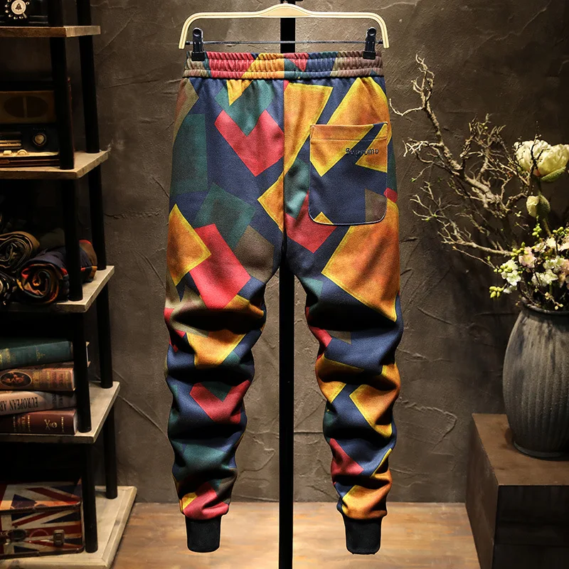 2024Autumn and Winter Casual Pants Men's Affordable Luxury Fashion Trendy Contrast Color Geometric Printed High-End Sports Pants