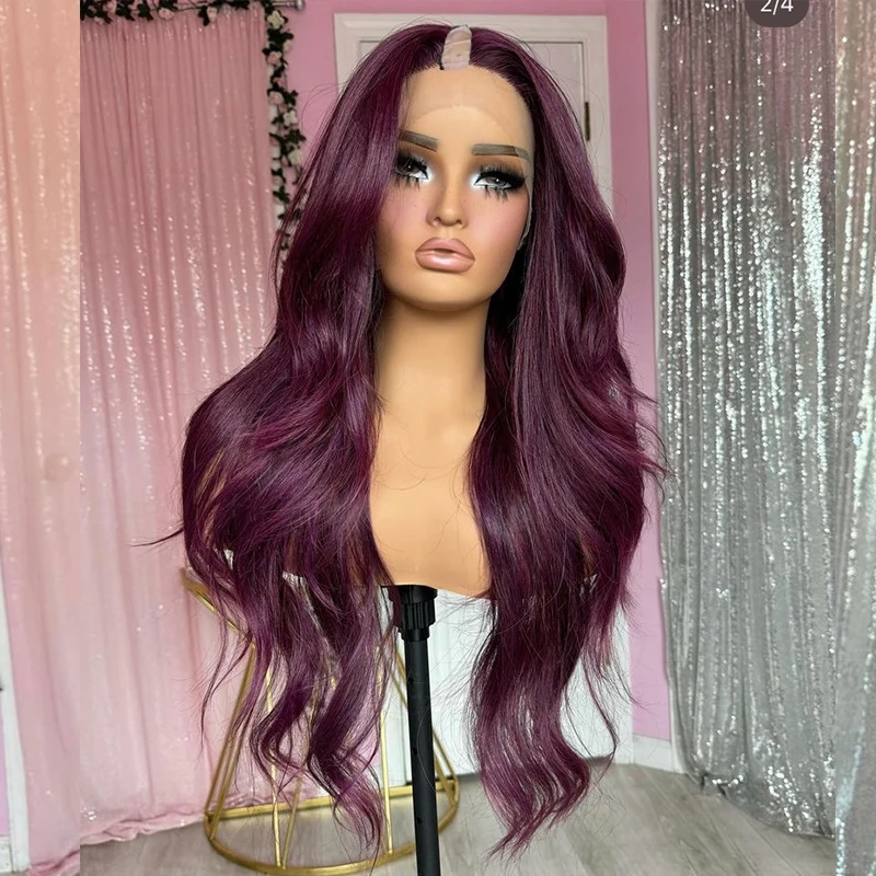 TOP Red 99J V Part Human Hair wig Burgundy Body Wave 1x4 U Part 100% Human Hair wig Open lace 250% density Loose Wavy For Women