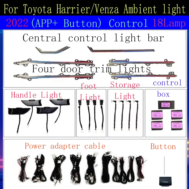 LED Car Inner Ambient light For Toyota Harrier Venza 2022 Special Mold Decorative Panel Atmosphere Light Button +APP Contr