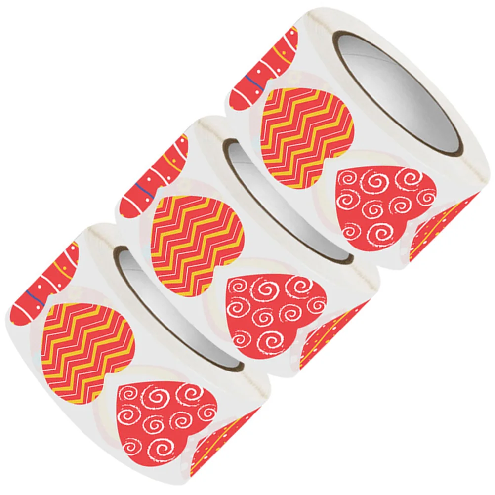 

3 Rolls Self-adhesive Stickers Heart Shape Love Round 's Day Labels Copper Plate Valentine’s