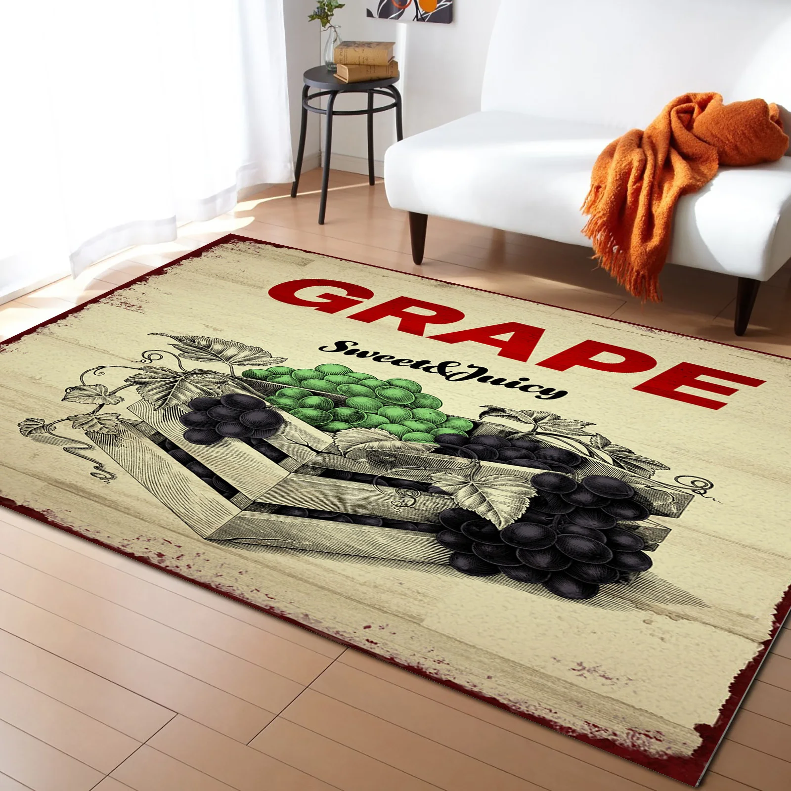 Fresh Grapes Wood Grain Retro Old-fashioned Rustic Carpet Area Rug Kids Room Living Room Bedroom Home Play Decoration Floor Mat