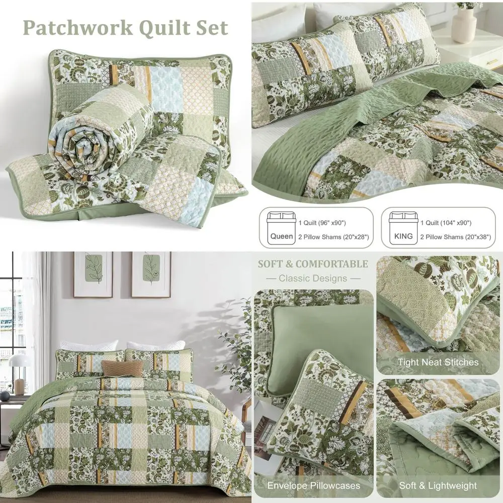 

Зеленый комплект одеял King Size, комплект постельного белья в клетку в стиле пэчворк, комплект постельного белья из 3 предметов Summer Sot Microiber loral с 1 шт.