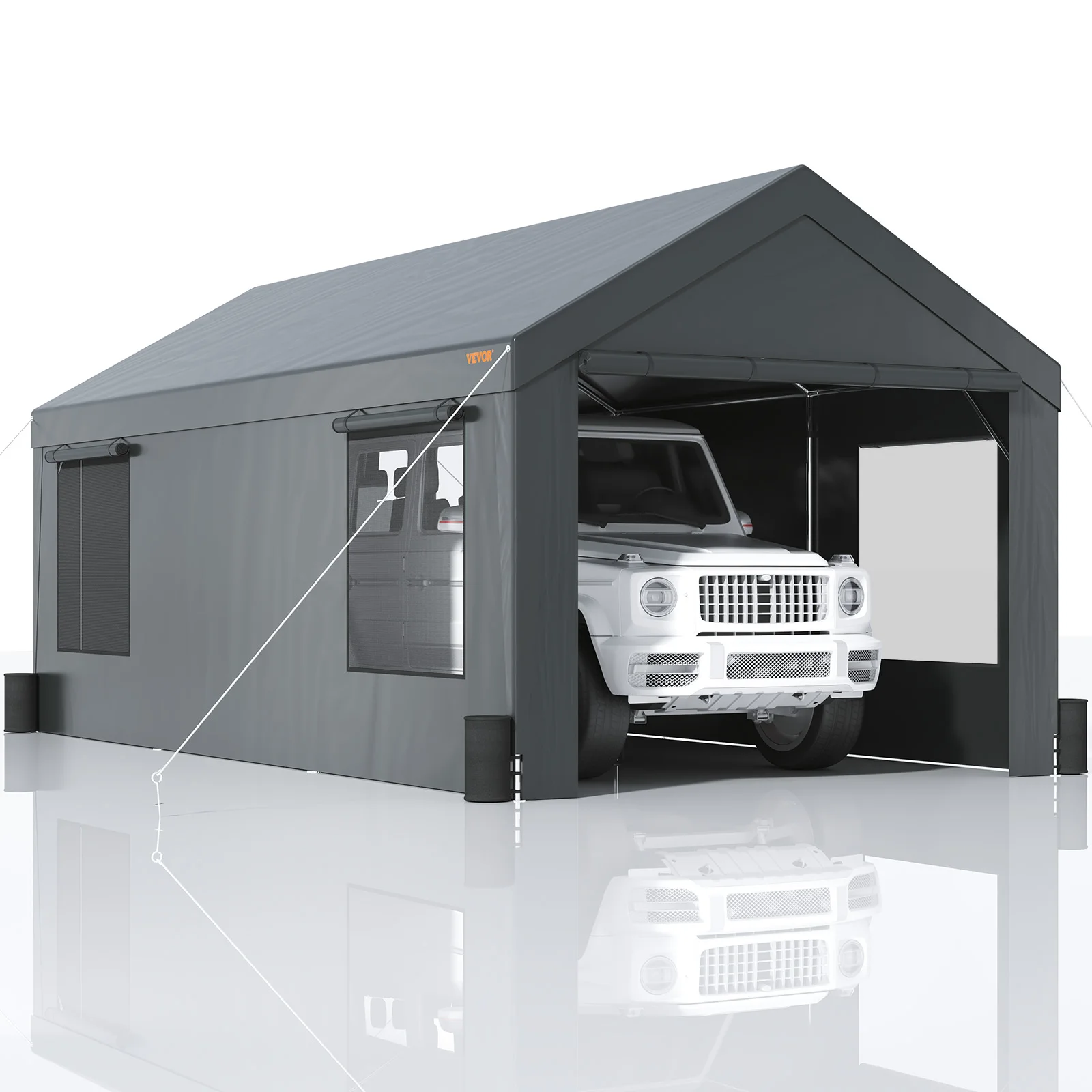 VEVOR Carport 10x20ft/12x20ft Heavy Duty Car Canopy Waterproof Garage with Roll-up Ventilated Windows & Removable Sidewalls