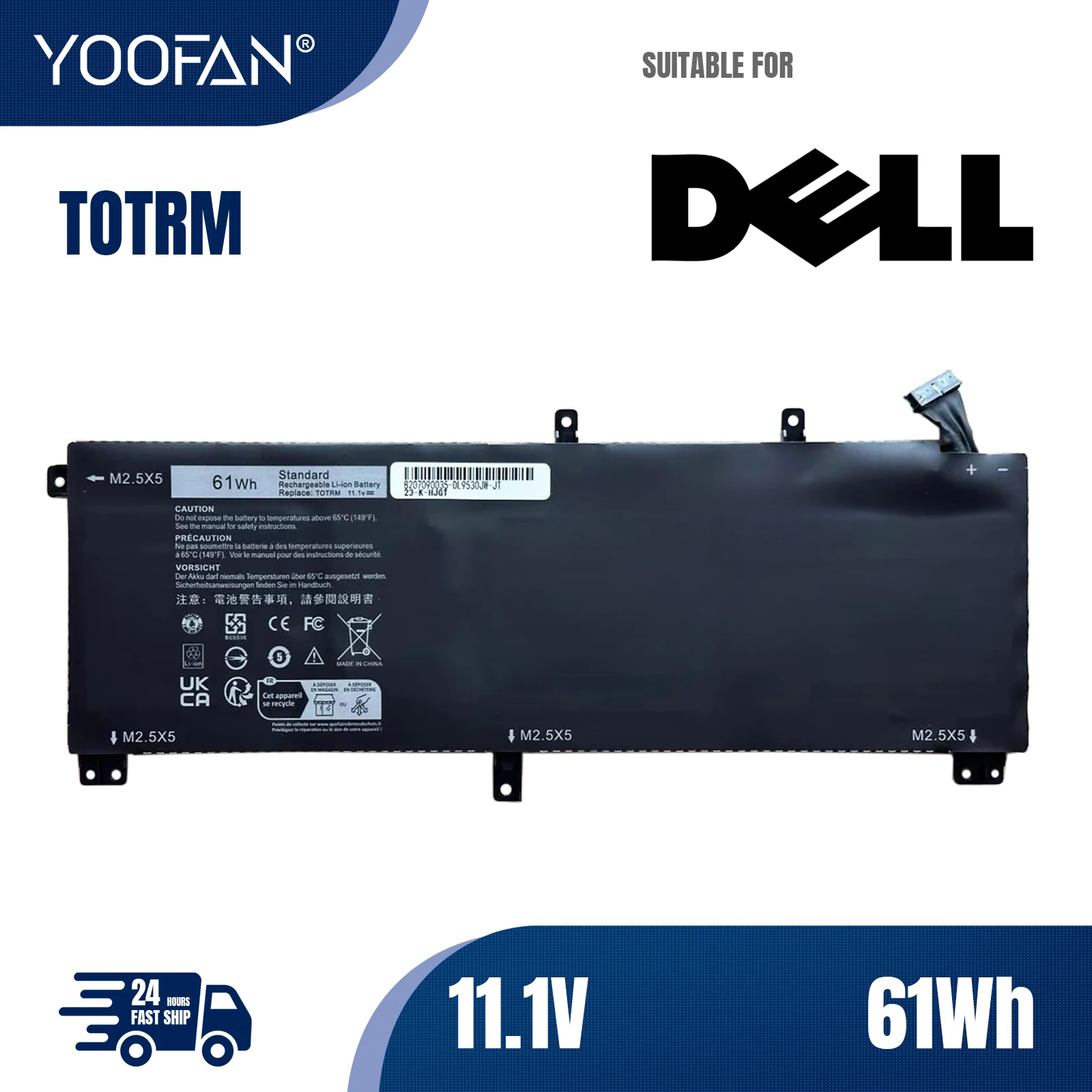 YOOFAN T0TRM-batería para ordenador portátil, pieza de PC para Dell XPS 15 9530, Precision M3800, TOTRM H76MV, 7D1WJ, 11.1v