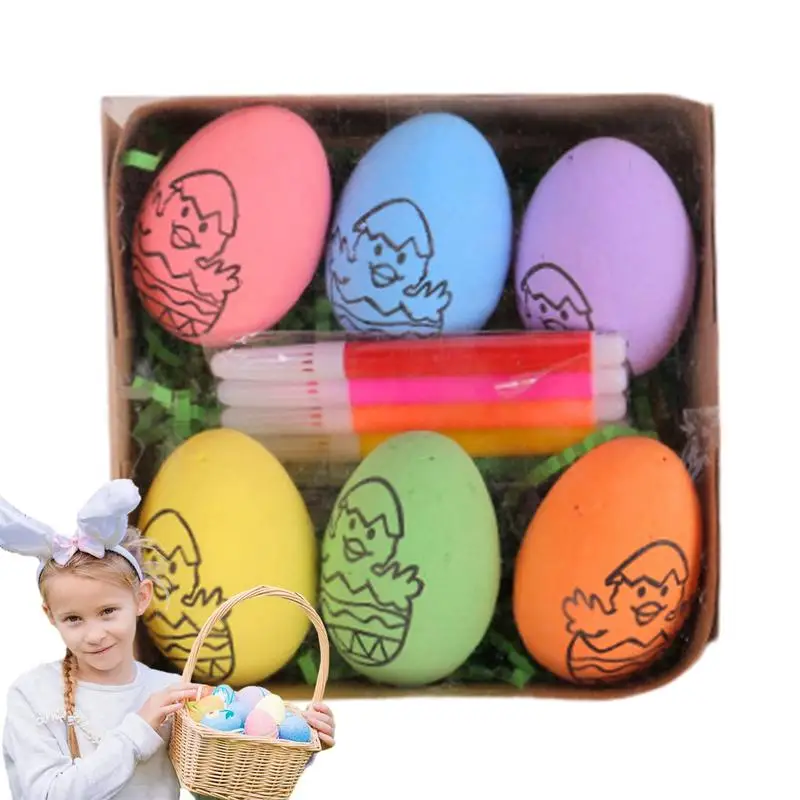 Easter Egg Painting Set For Kids 6pcs DIY Easter Crafts Doodle Kit DIY Easter Egg Dye Decorating Kit Gift With 6 Markers Easter