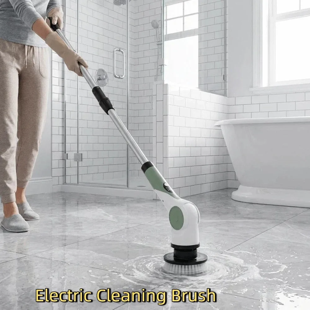 

Handheld Telescopic Wireless Cleaning Brush Rechargeable Adjustable Electric Cleaning Brush Waterproof Replaceable Head