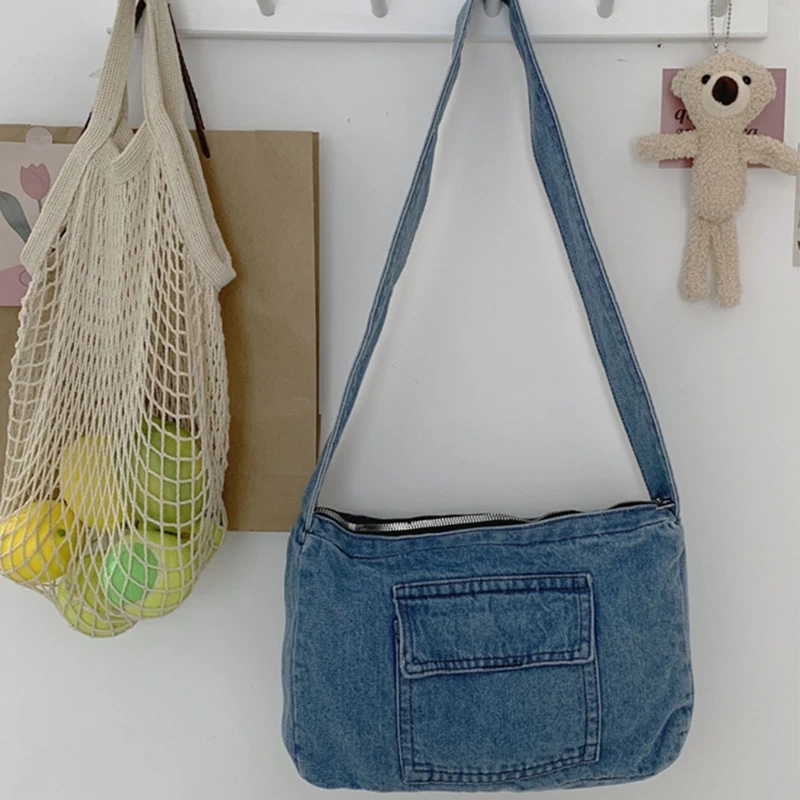 Modne torby Crossbody dla kobiet Retro Denim torba na ramię pasująca torba Hobo Tote Bag tornister studencki codzienna torba płócienna