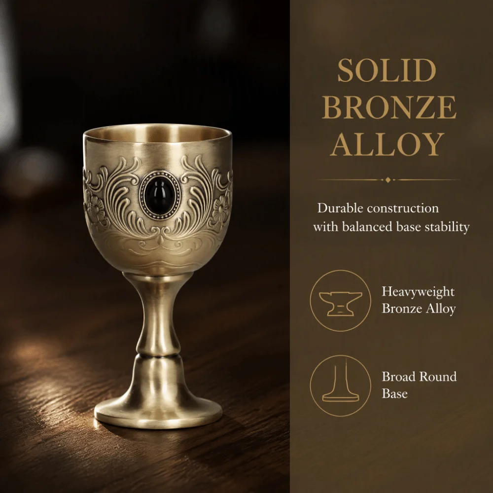 Elegant Embossed Engraving Stemmed Liquor Cup Inlaid Gemstone Bronze Alloy Liqueur Cup Flower Engraving Bronze Goblet Decor