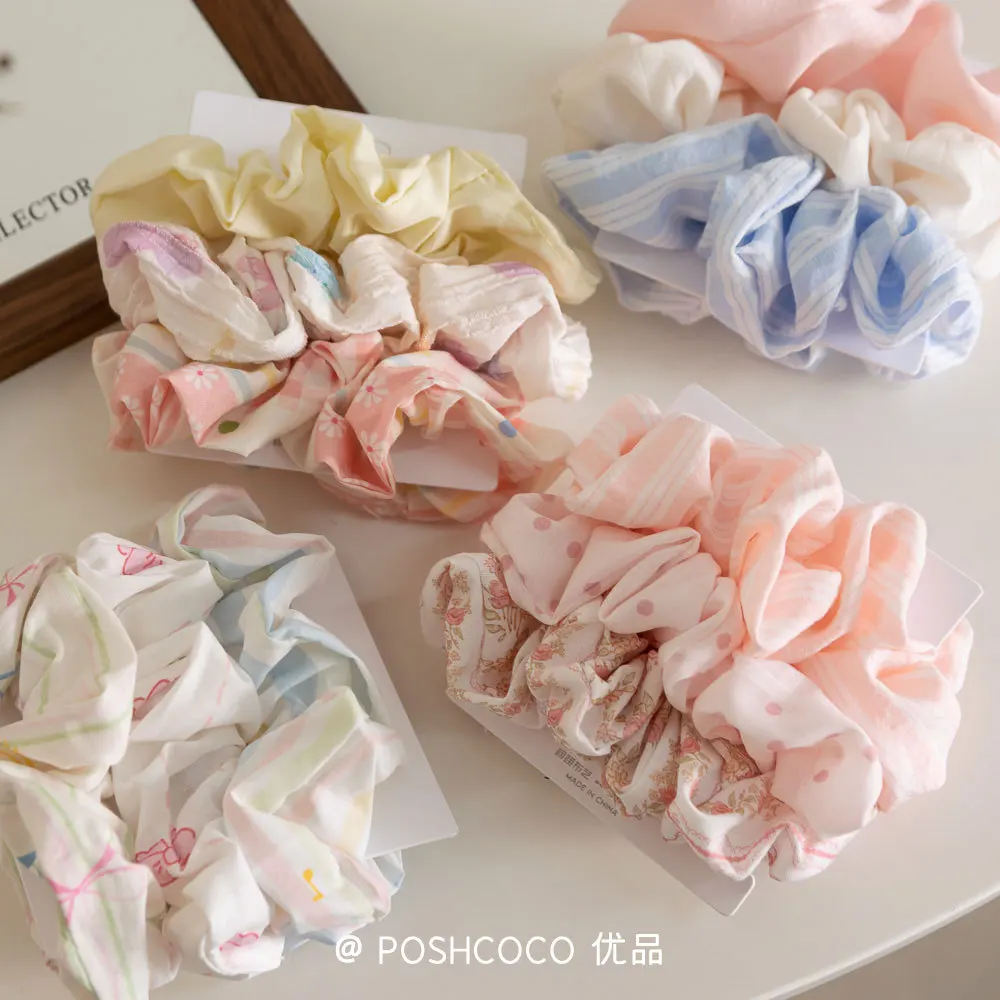 Gomas para el cabello para niña, 3 uds., lazos elásticos para el cabello de tela con diseño de lazo y flores, uso en primavera y verano