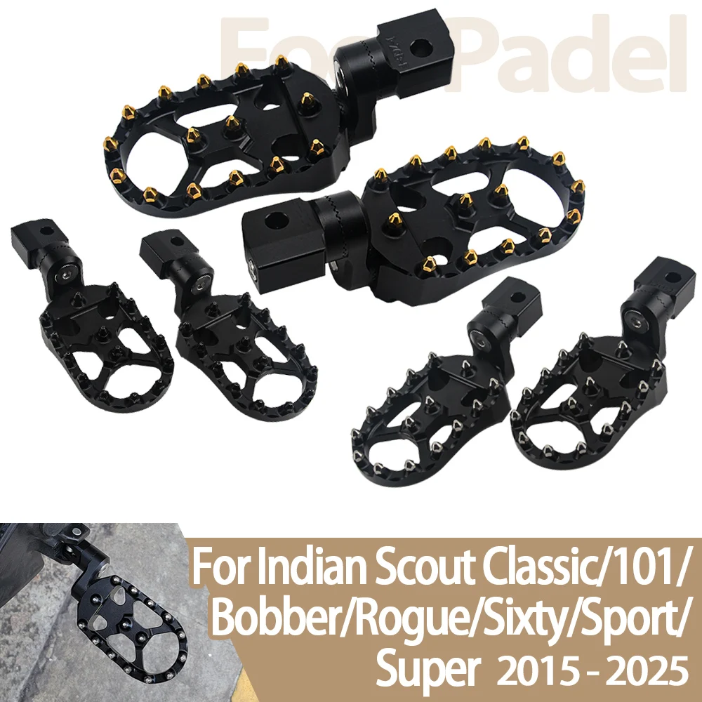 

For Indian Scout Bobber Sixty Rogue ABS 2015-2025 Rider Floorboards Adjustable Front Foot Rests Pedal Motorcycle Wide FootPegs