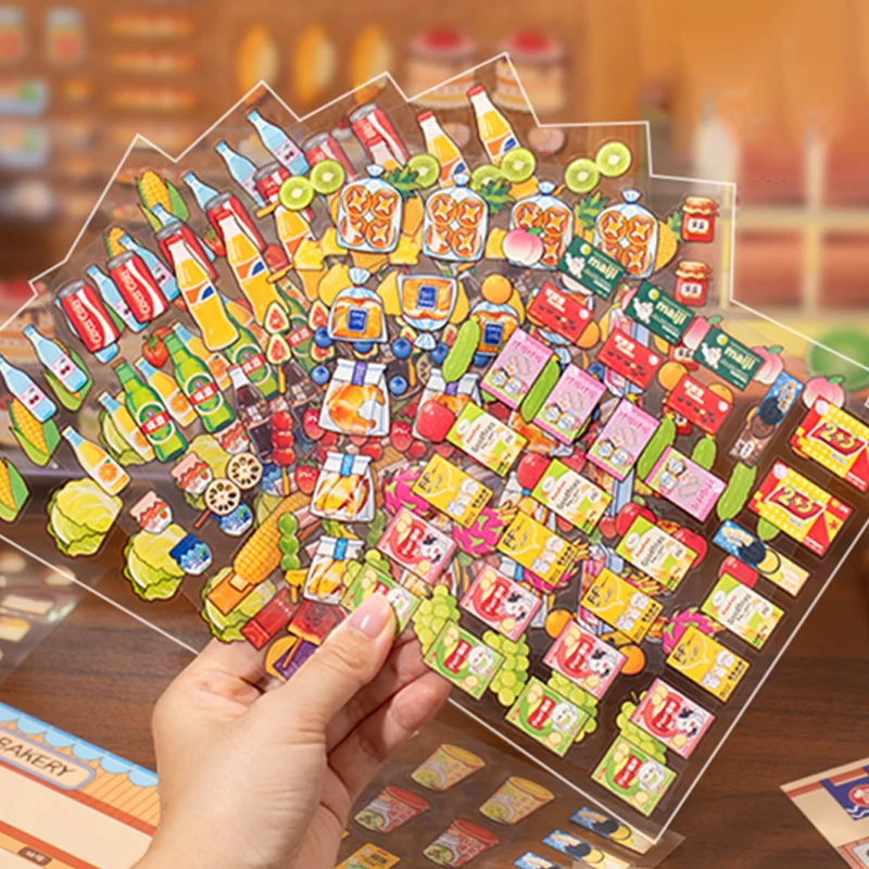 Mr. Paper 24 قطعة من كتاب ملصقات Kawaii PET، ملصقات مشهد ثلاثية الأبعاد لطيفة لتزيين مخطط القصاصات والمجلة