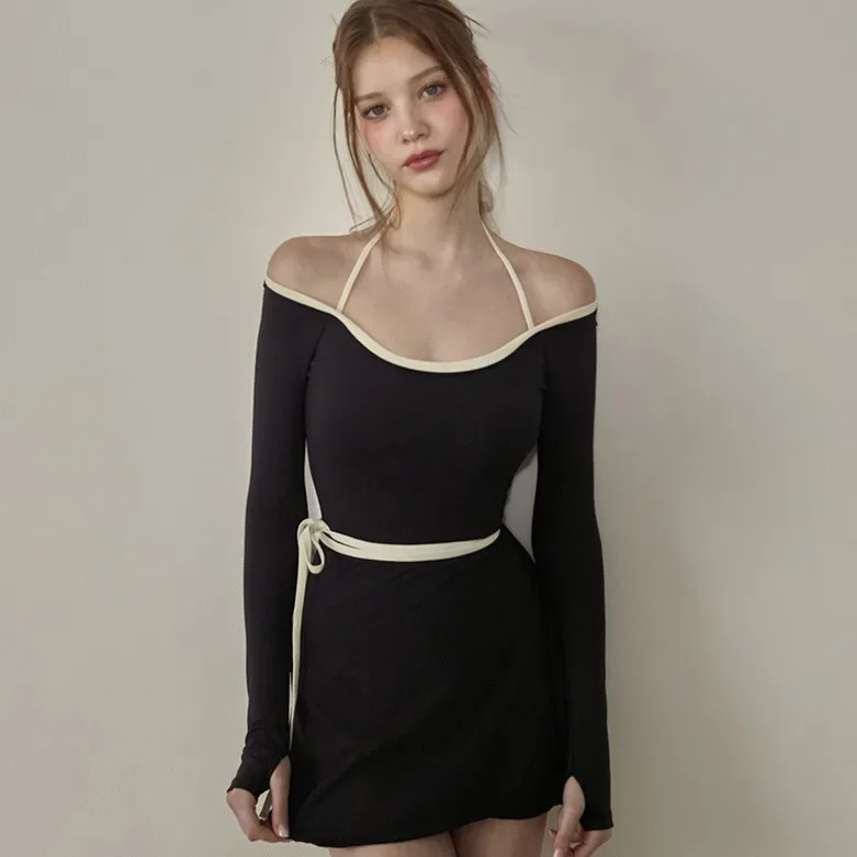 

Ins Style Long Sleeve One Piece Swimsuit for Women Thermal Spring Swimwear Slimming Elegant Simple Design Small Fragrance Style