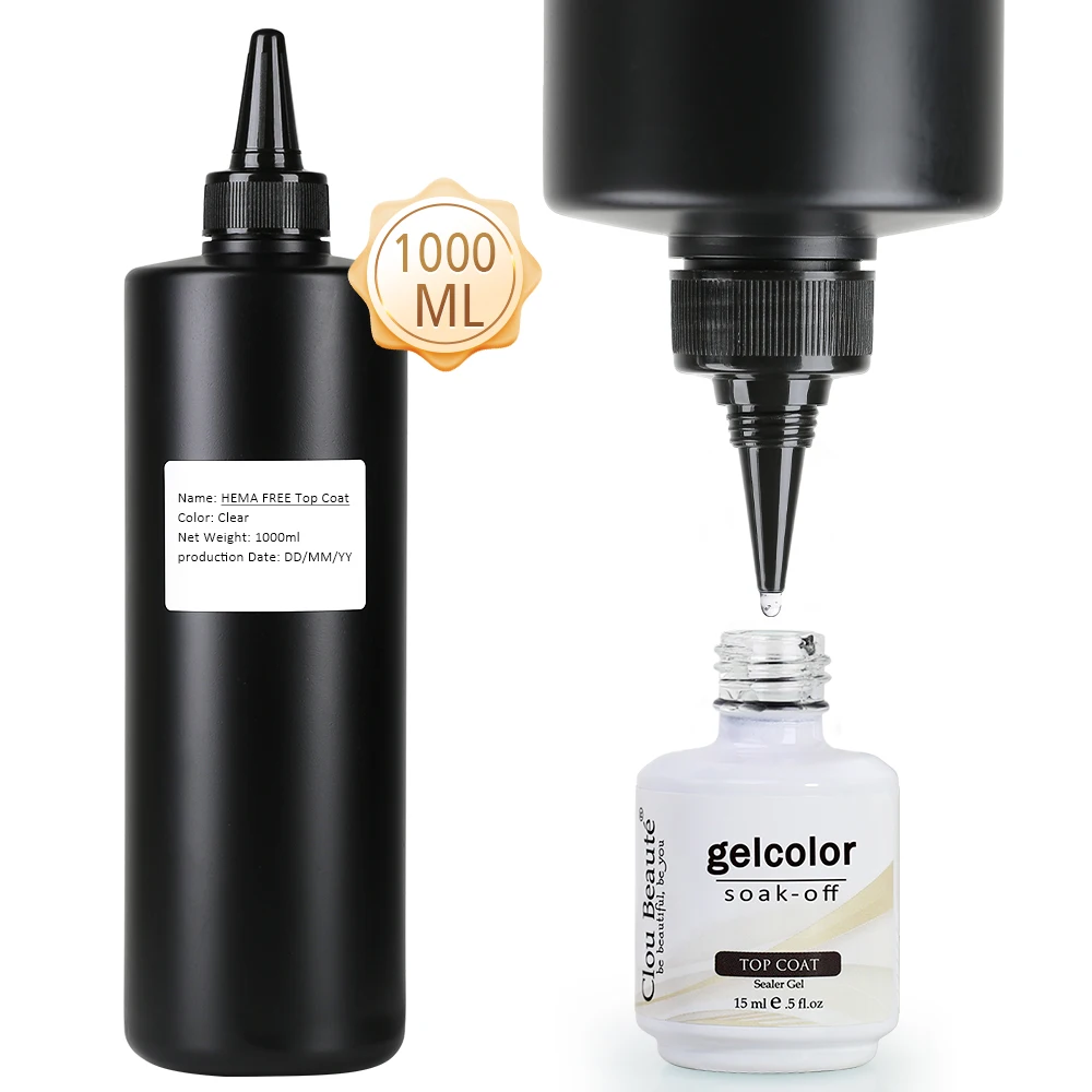 

1kg Hema Free No Wipe Tempered Top Coat Base Coat Gel Nail Art Top Coat Varnish Soak Off UV Functional Gel Nail Base Coat 1000ml
