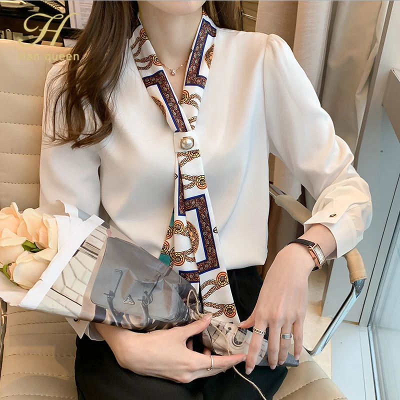 Office Lady Solid Color Blouse V-Neck Elegant Drawstring Bow Spring Autumn Female Button Chic Three-dimensional Decoration Shirt