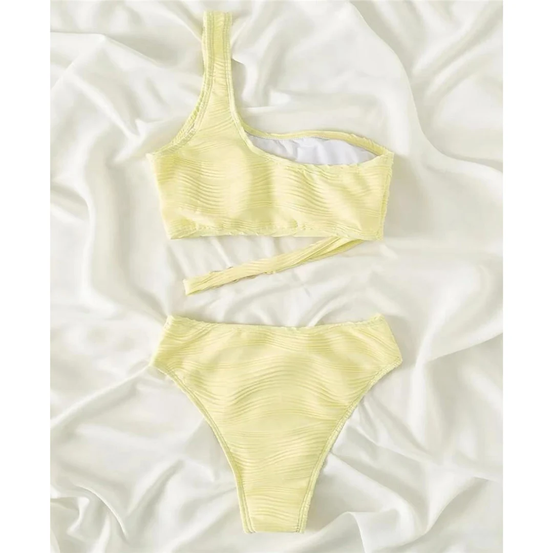Sexy One-Shoulder-Bikini mit gerafftem Design und Metallring, zweiteiliges Bikini-Set, Damen-Badebekleidung, Badeanzug, Badebekleidung, Badeanzug, Modell V4134 – Detail 11