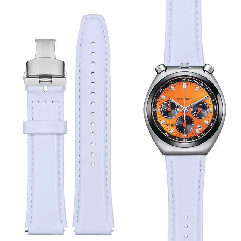For Citizen AN3660 Leather watch strap for Bull head panda dial