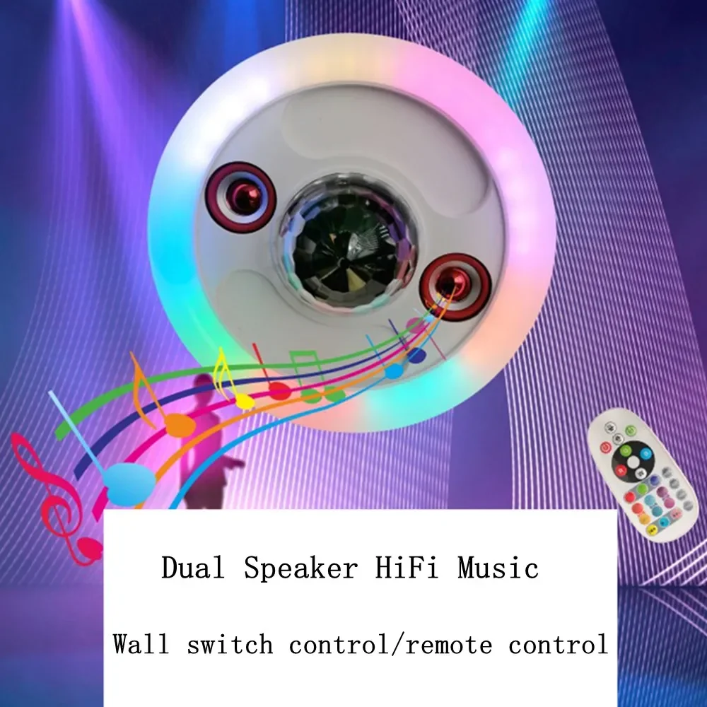 E27 LED Ceiling Colorful Lamp Home Marquee Lighting Bluetooth 2 Speaker Music Light Bedroom Smart With Remote Control Magic Ball