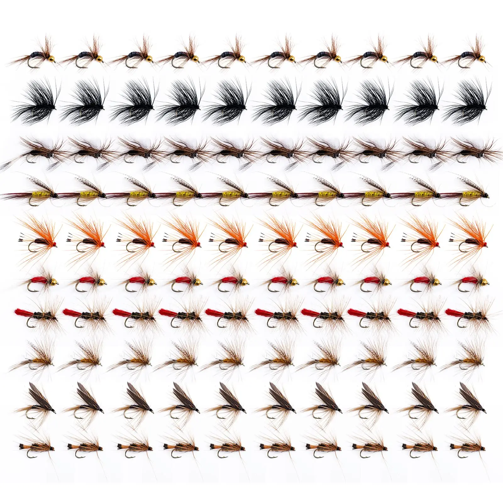 Goture 25-100pcs Fly Fishing Flies Kit Fly Fishing Lures Dry Flies Wet Flies Streamers Nymphs Bait for Bass Trout Salmon Fishing