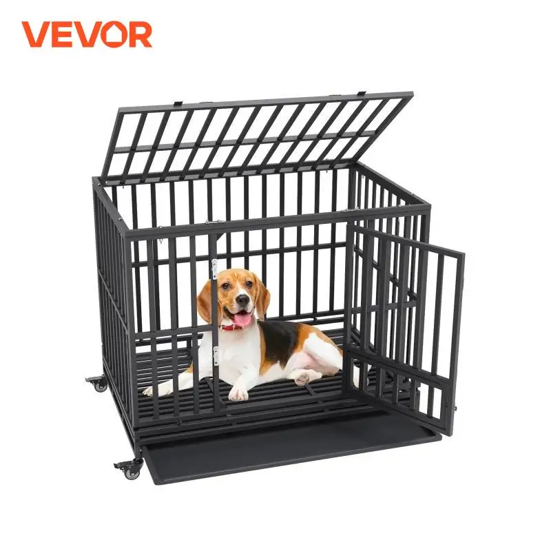 VEVOR 47 Inch Heavy Duty Dog Crate Indestructible Dog Crate 3-Door Heavy Duty Dog Kennel for Medium to Large Dogs with Wheels