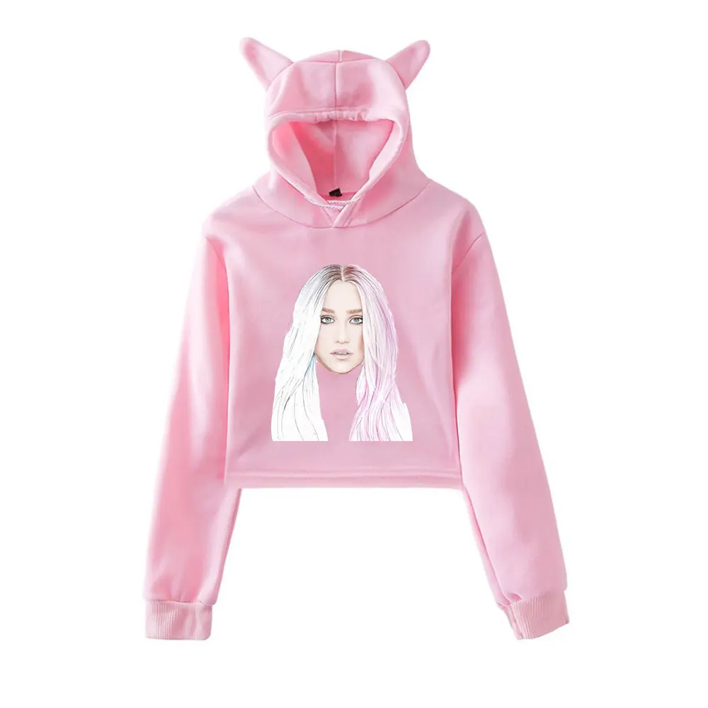 

Kesha Merch винтажная уличная одежда 90-х годов с логотипом, толстовки с капюшоном для девочек, укороченный модный спортивный пуловер с кошачьими ушками