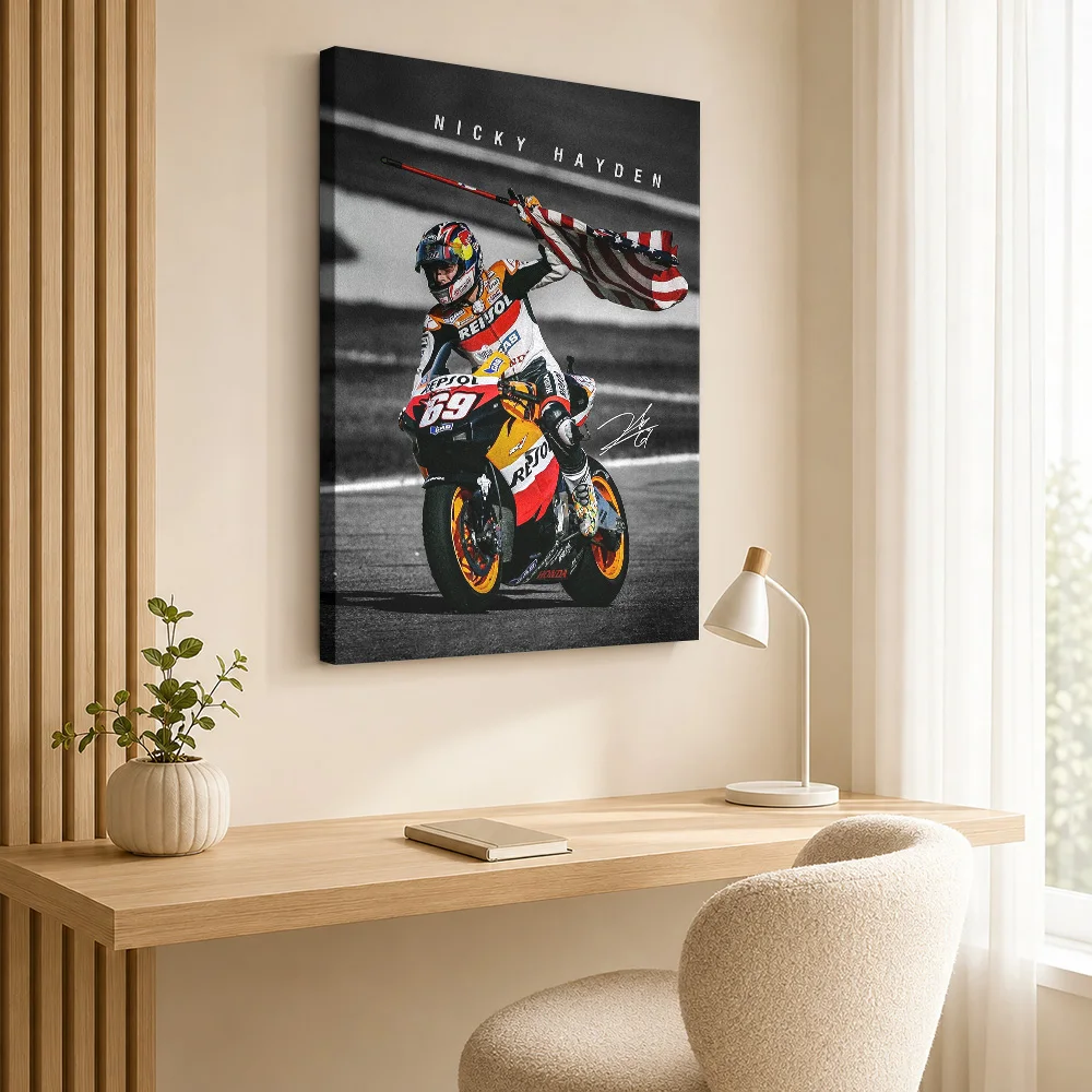 Nicky Hayden MotoGP Canvas Poster Contemporary Sports Style Wall Decor With Customized Photo For Man Cave Ideal Racing Fan Gift