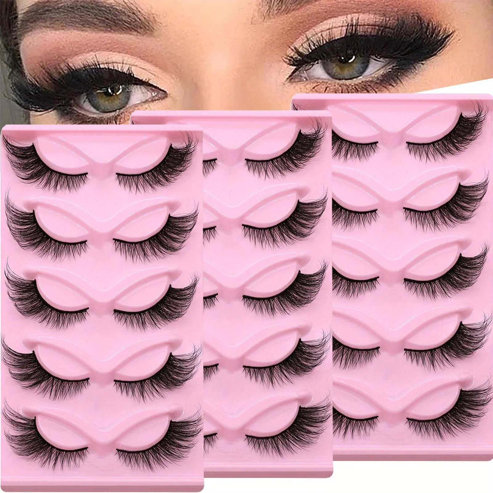 Cílios Postiços Grosseiros, Cílios Longos Strip, Olho Olhar Wispy, Olho Final Alongado, 3 Pares, 15 Pares