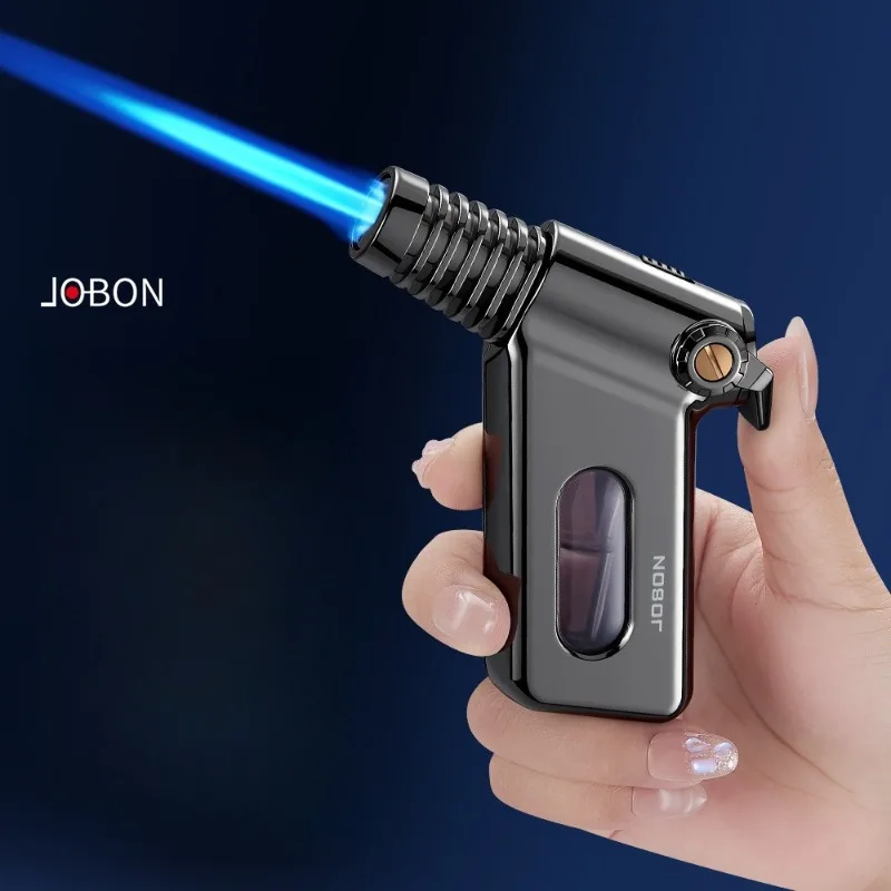 JOBON Outdoor Windproof Jet Blue Flame Torch Butane Gas Lighter Safety Lock Switch Visible Gas Window Kitchen Cigar Lighters