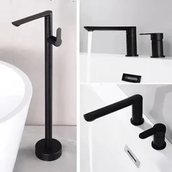 Bathroom Basin Mixer Tap Sink Faucet Set Bathtub Floor Stand Faucet Mixer 360 Rotation Spout Bath Mixer Shower