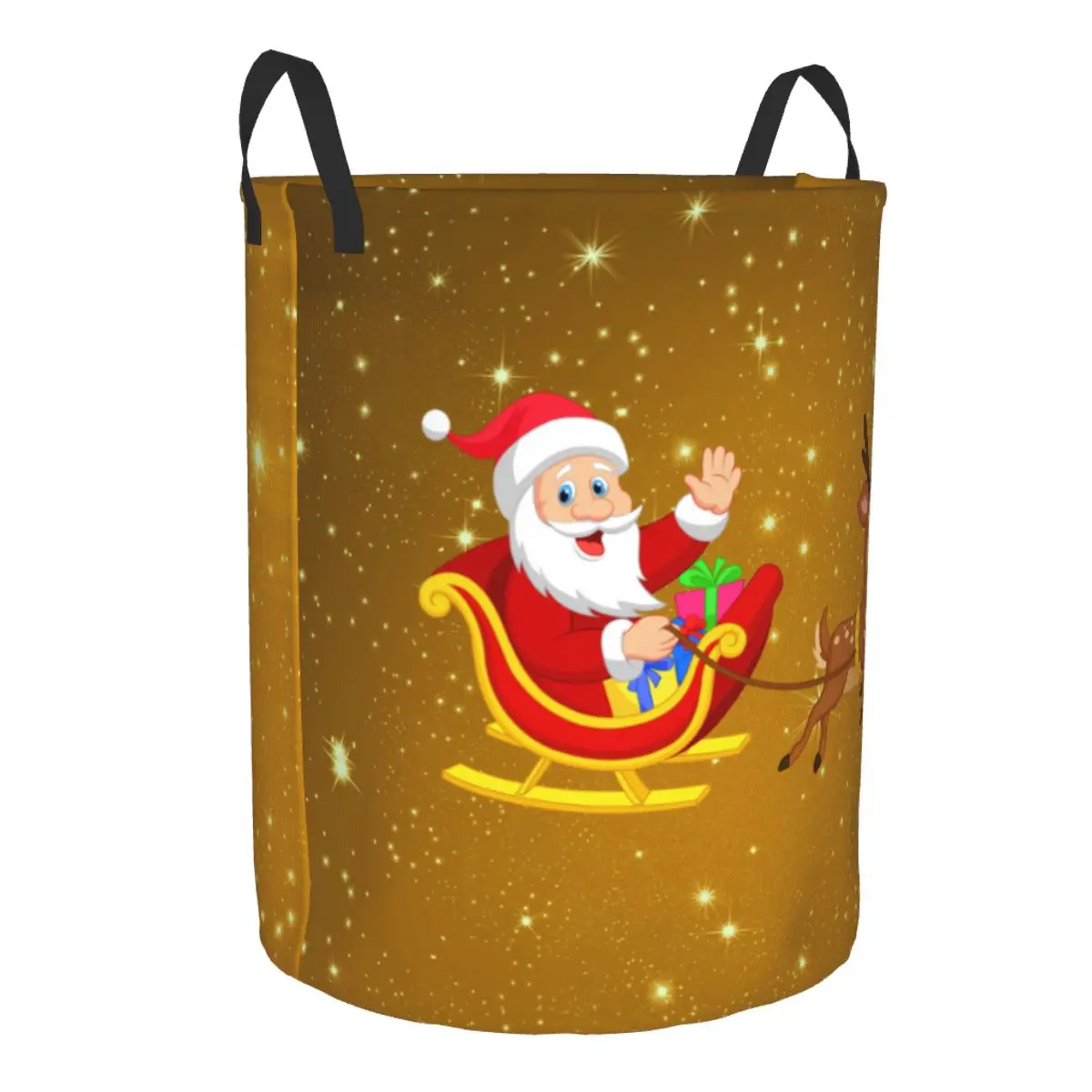 Custom Christmas Santa Claus With Rudolph Laundry Hamper Large Storage Basket Cartoon Reindeer Kids Nursery Toy Organizer