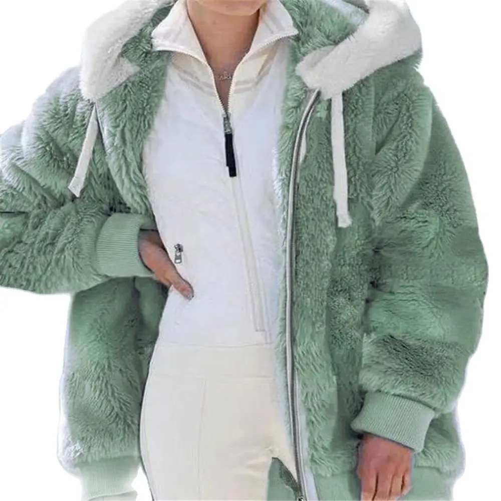 Hot Sale Fur Outerwear 2024 Winter Womens Coat Fashion Casual Ladies Clothes Hooded Zipper Ladies Jacket Cashmere Jacket 4XL 5XL