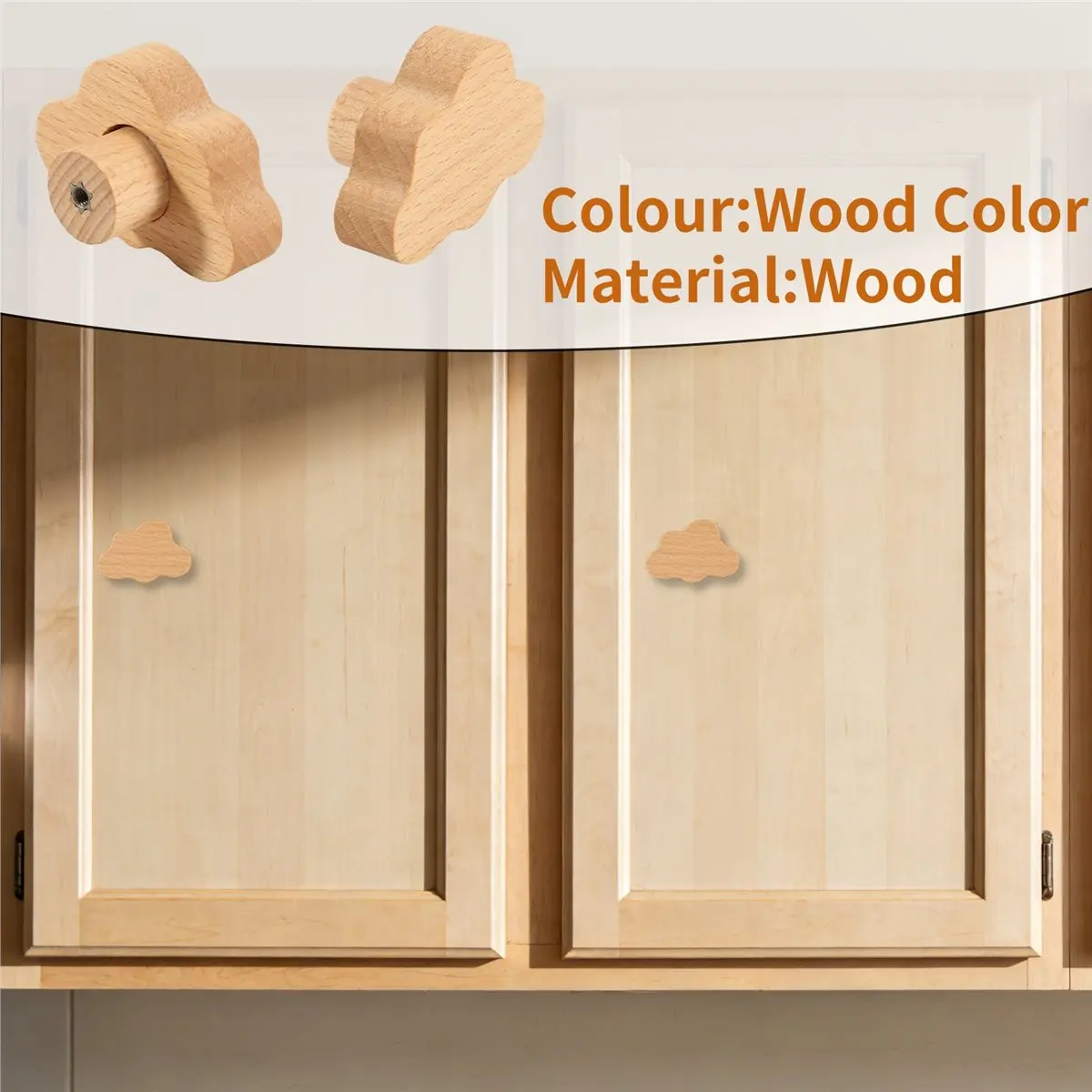 ABFS Boho Dresser Knobs- 12 Pack Beech Wood Drawer Knobs Cloud-Shaped Wooden Dresser Pulls for Cabinets, Furniture