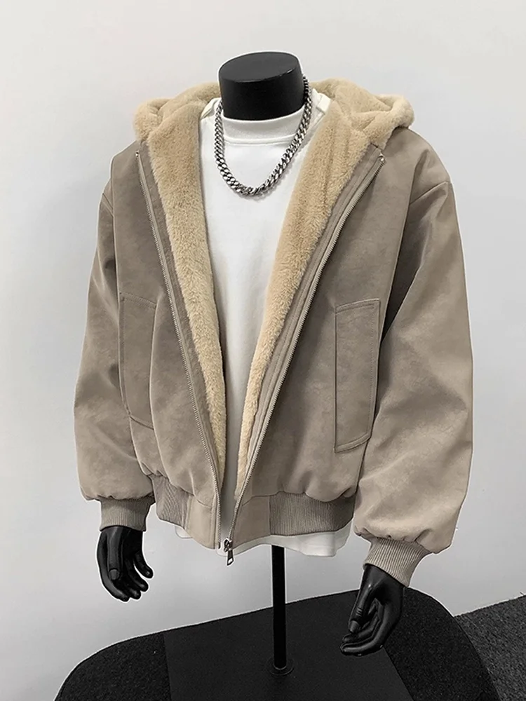 

Thiened Winter Jaet Men's Hooded Fce Lined Cotton Coat Warm Heavy Du Outerwear Stand Fit Youth Faion