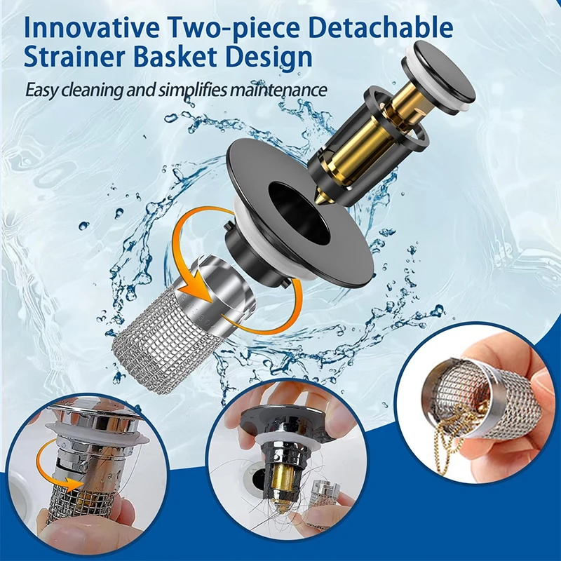 

Detachable pop-up sink plug, bathroom sink drain filter, bathroom sink hair filter for replacing sink plug.