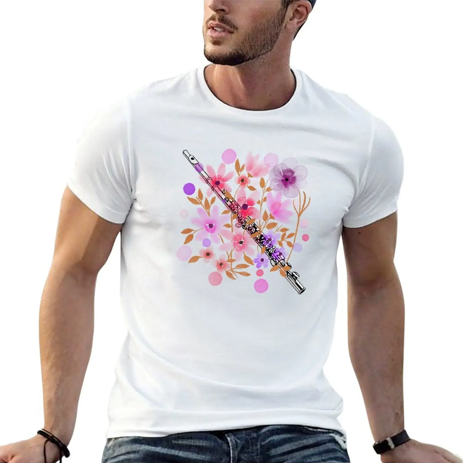 Musicians Flute Orchestra T-Shirt Music Teacher Floral shirt percent Gift For 100 for man A And t Flutist On As cotton