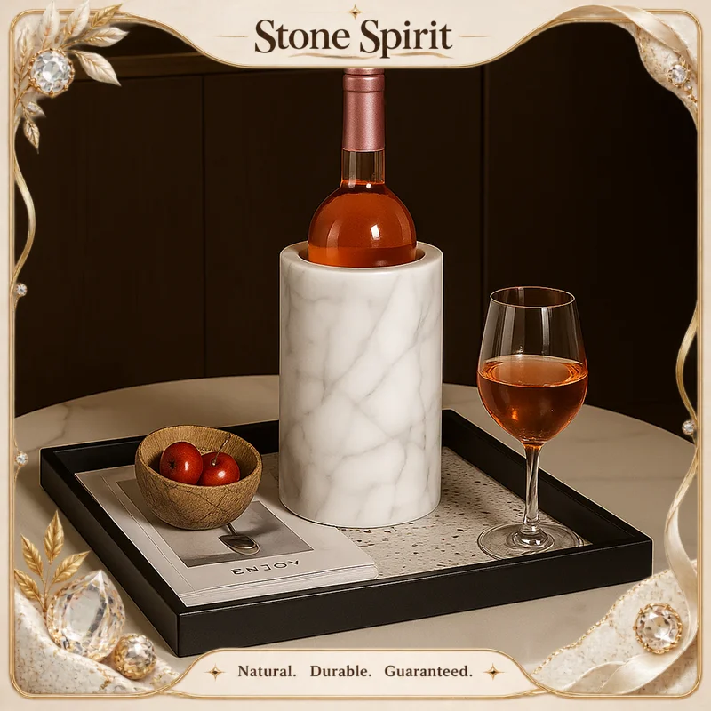 Natural Marble Single Bottle Wine Chiller for Champagne Wine Beer Natural Stone Ice Bucket Cooler for Kitchen Bar Party Decor