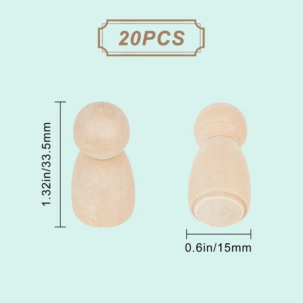 20Pcs 1.3 Inch Wooden Peg Unfinished Mini Wood Crafts Unpainted Natural Wood Family Peg People Bodies Blank Figures