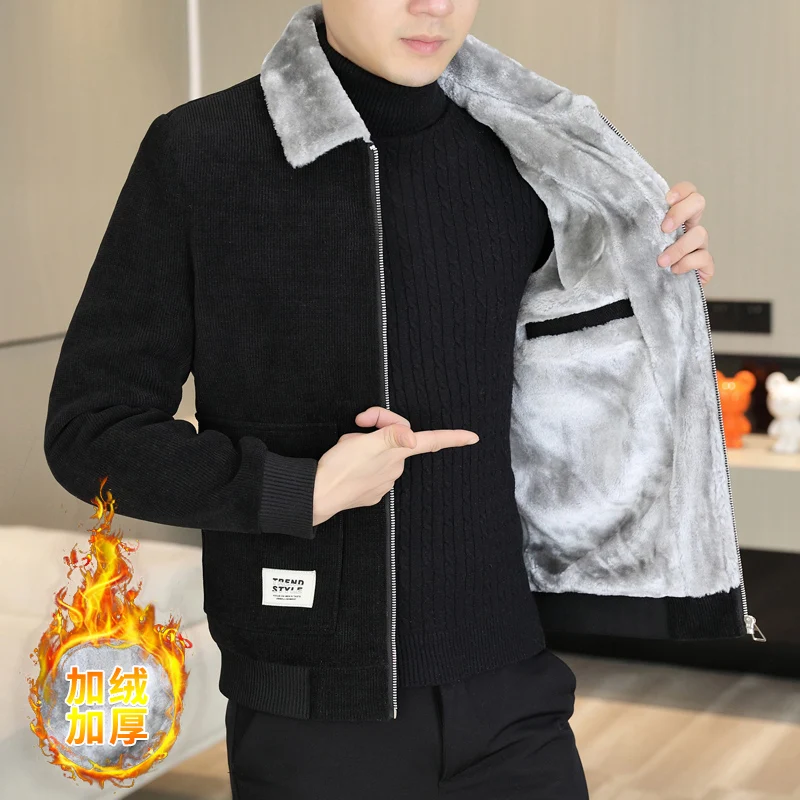 2023 Winter Men\'s Plush and Thick Jacket Fake Fur Lapel Wool Blends Coat Casual Business Overcoat Social Windproof Trench Coat