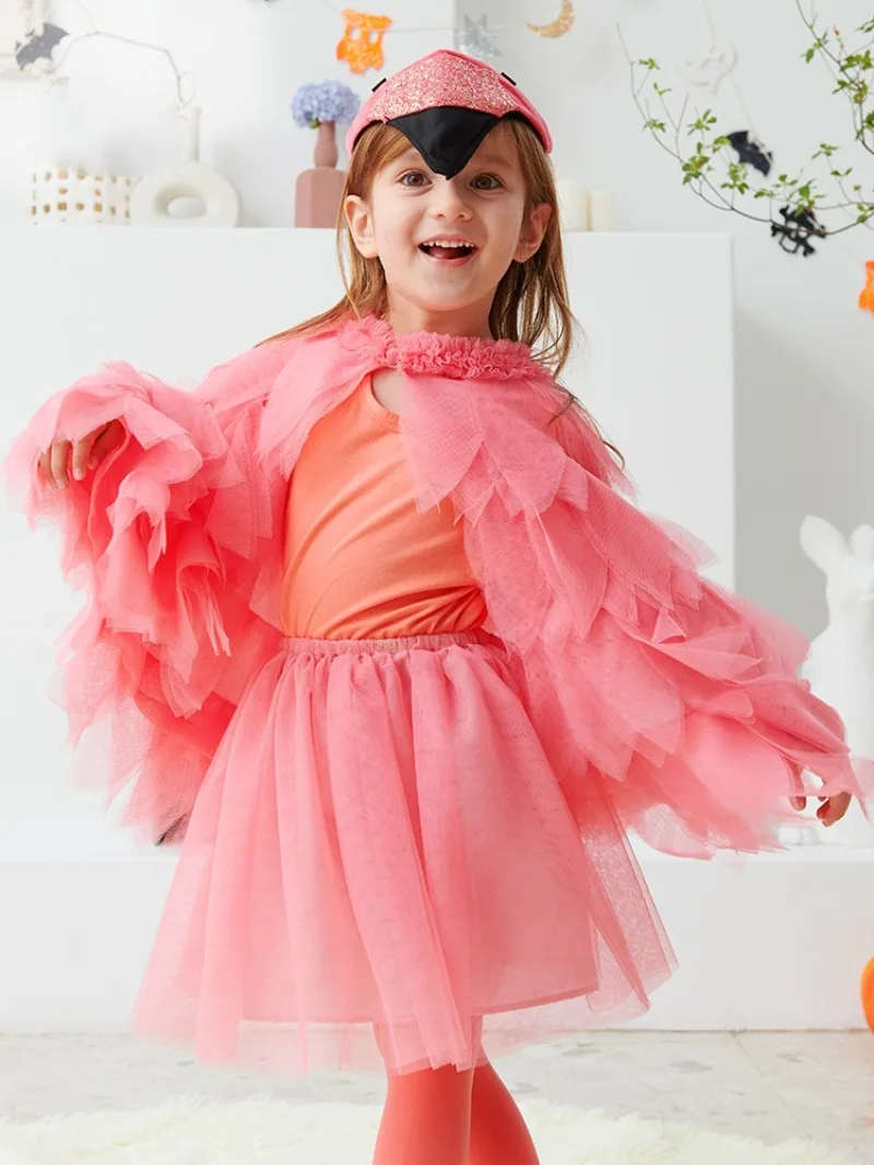New Girls Flamingo Cloak Sweet Fancy Dress Animal Cosplay Costumes Children Toddler Purim Cosplay Kids Birthday Party Clothing