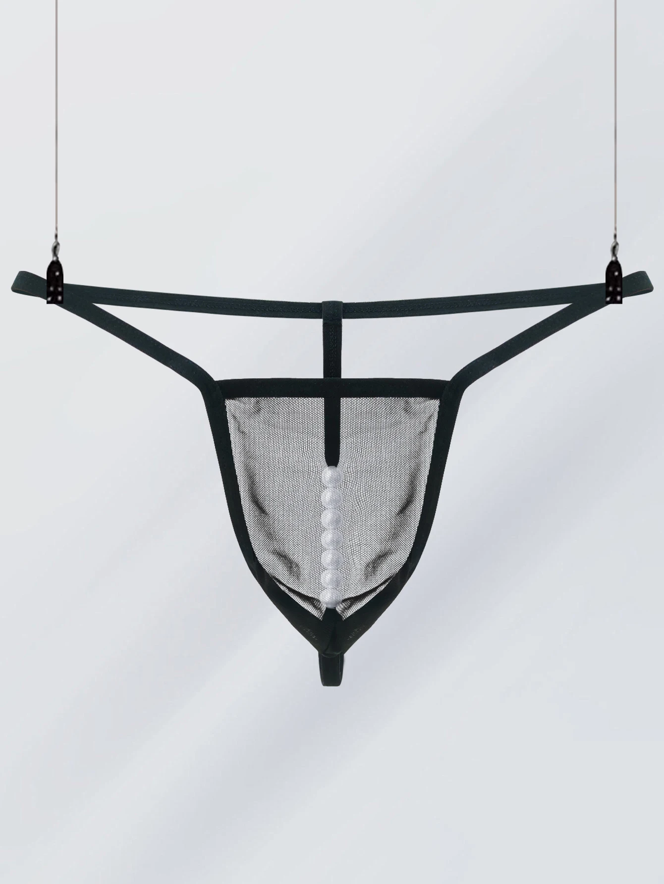 

T-back Thongs with Pearls Men Sexy Bulge Pouch Underpants Underwear Mini Panties with Massage Pearls Male See-through Knickers