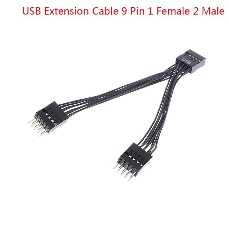 2Pcs Black USB Extension Cable 9 Pin 1 Female To 2 Male Y Splitter Audio HD Extension Cable For PC 10Cm