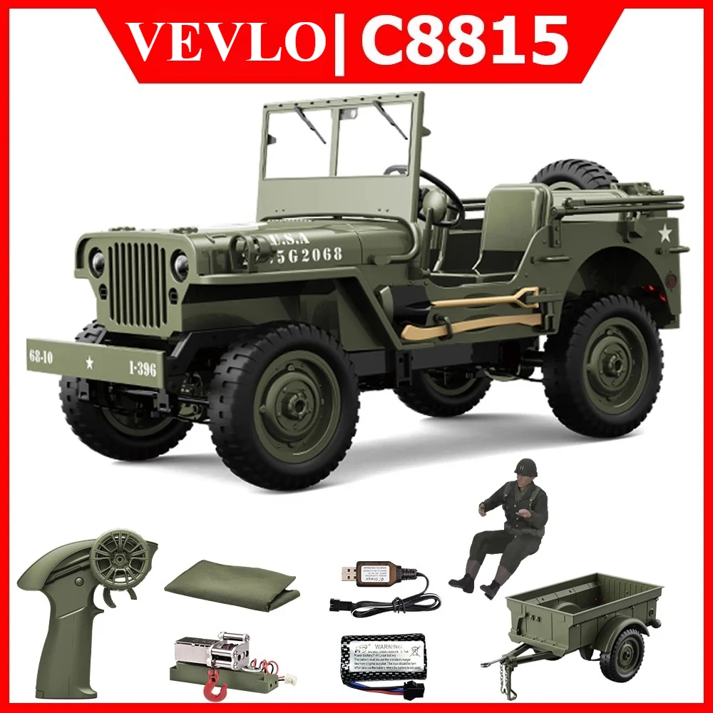 

VEVLO C8815 RC Car 1/10 WILLYS 1941 4WD RTR RC Crawler 2.4G Remote Control Car Off-road Climbing Military RC Truck Toys Gift