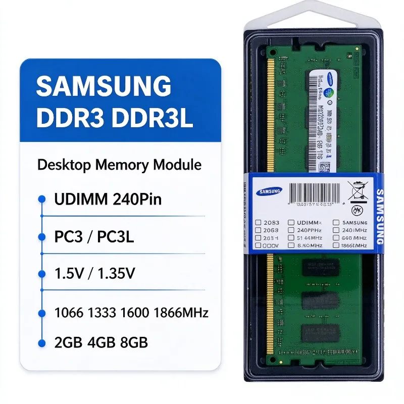 Samsung DDR3 DDR3L UDIMM 240Pin Desktop RAM 2GB 4GB 8GB 1866MHz 1.5V 1.35V PC3-14900 PC3-12800 PC3-10600 Non-ECC Computer Memory