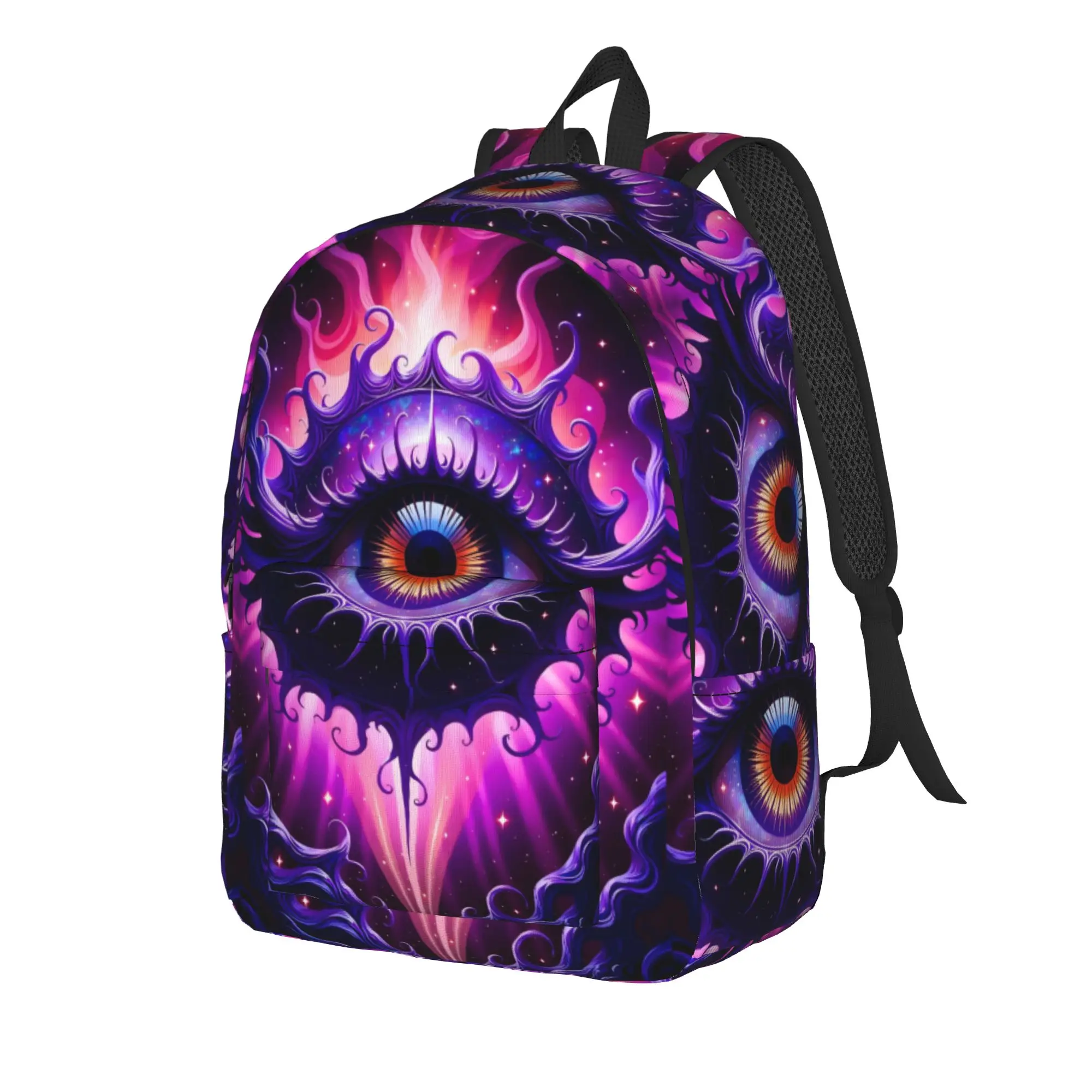 Psychedelic Purple Glowing Giant Eye Backpack Boy  Pattern Backpacks Polyester Streetwear School Bags Hiking Custom Rucksack