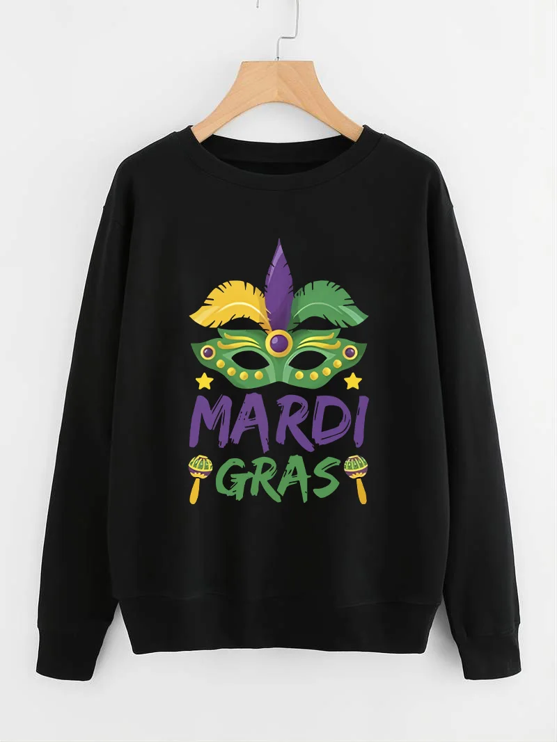 Women Mardi Gras Sweatshirt 100% cotton Tuesday Carnival Outfits Mask Parade Graphic Crewneck Sweater unisex Sweatshirt top