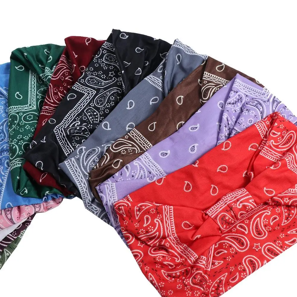 Cashew Print Boho Knot Turbans Headwrap Elastic Charming Yoga Headband Wide Edge Colorful Sports Sweatband Hiking