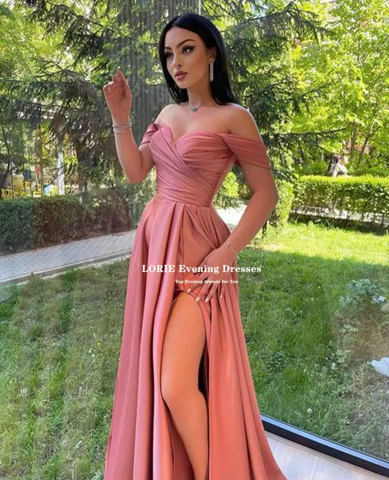 LORIE Dusty Pink Evening Dresses 2022 Robe De Soirée Femme Short Sleeves Pleat A Line Side Split Women Party Dress Prom Dresses