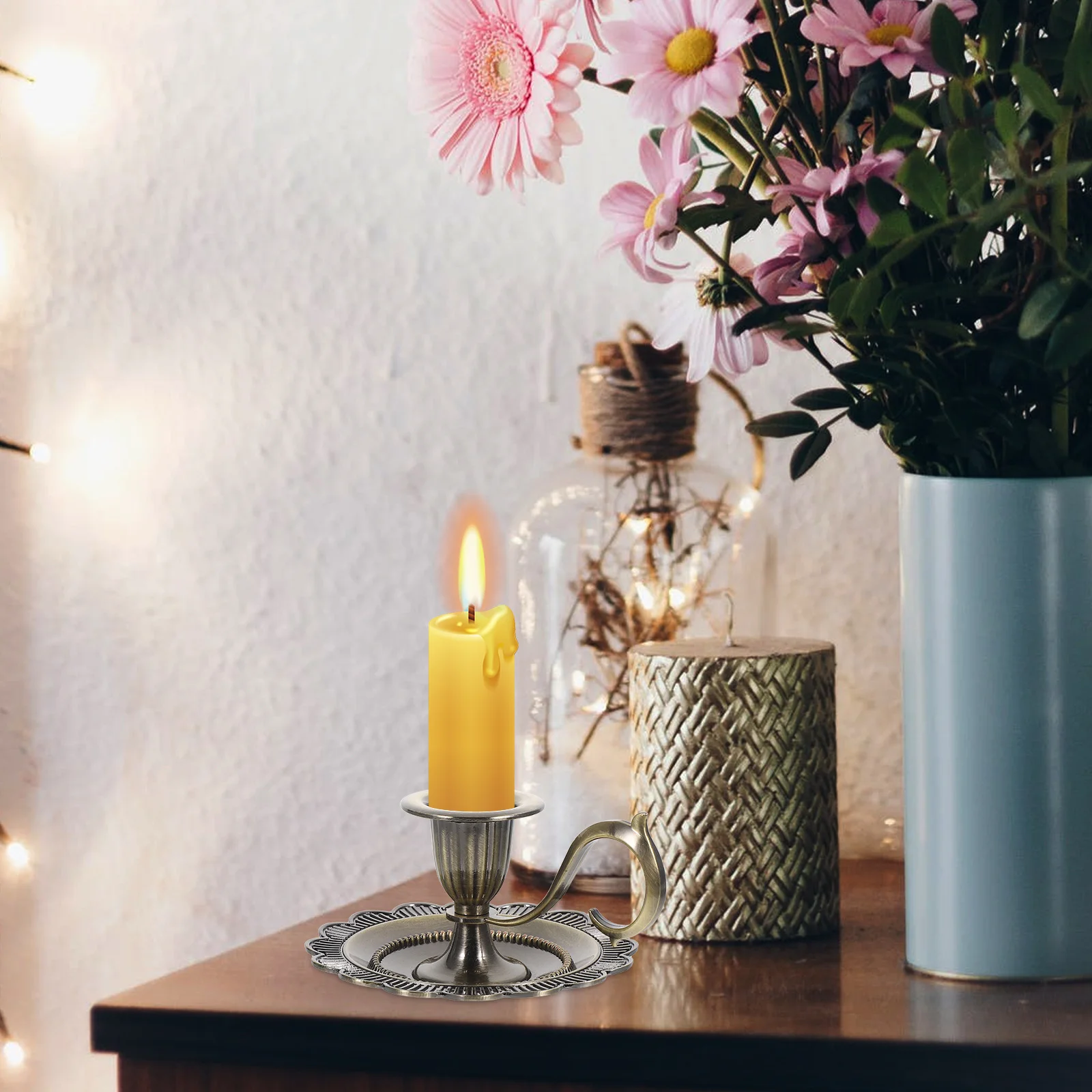 

European Style Iron Candlestick Holder Vintage Metal Tray for Candles Elegant Dinner Table Decor Home Ambiance Enhancer Living