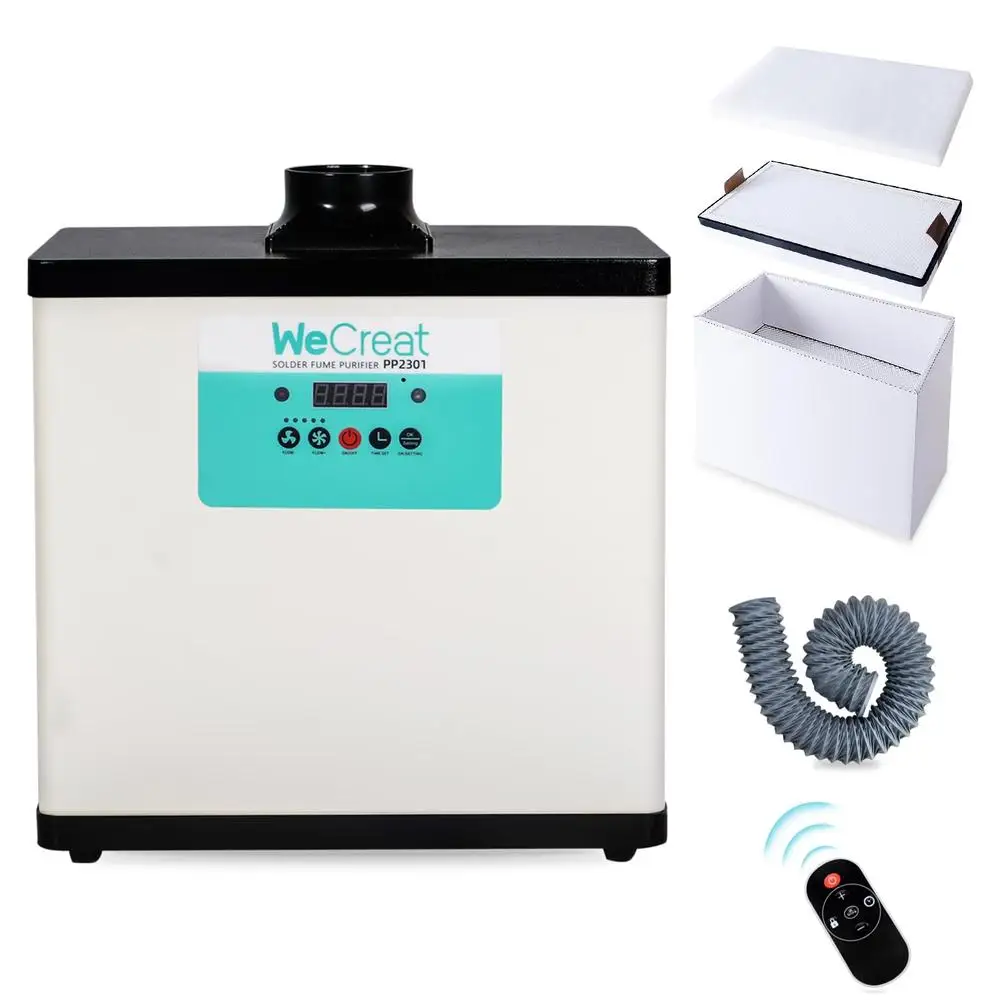 200W Solder Fume Extractor Smoke Purifier 99.97% Purification 3 Stage Filter System Laser Low-Noise Safe Overload Alarm 300 CFM