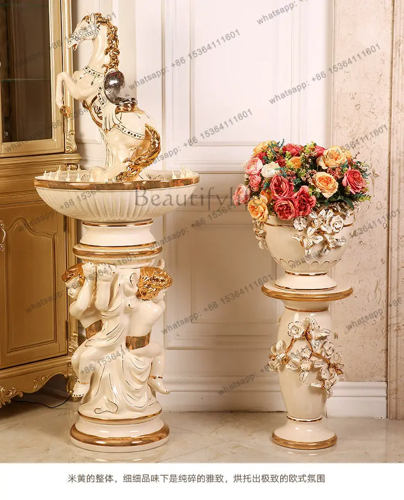 Living room flowing water ornament floor-to-ceiling circulating water indoor European light luxury horse elephant decoration