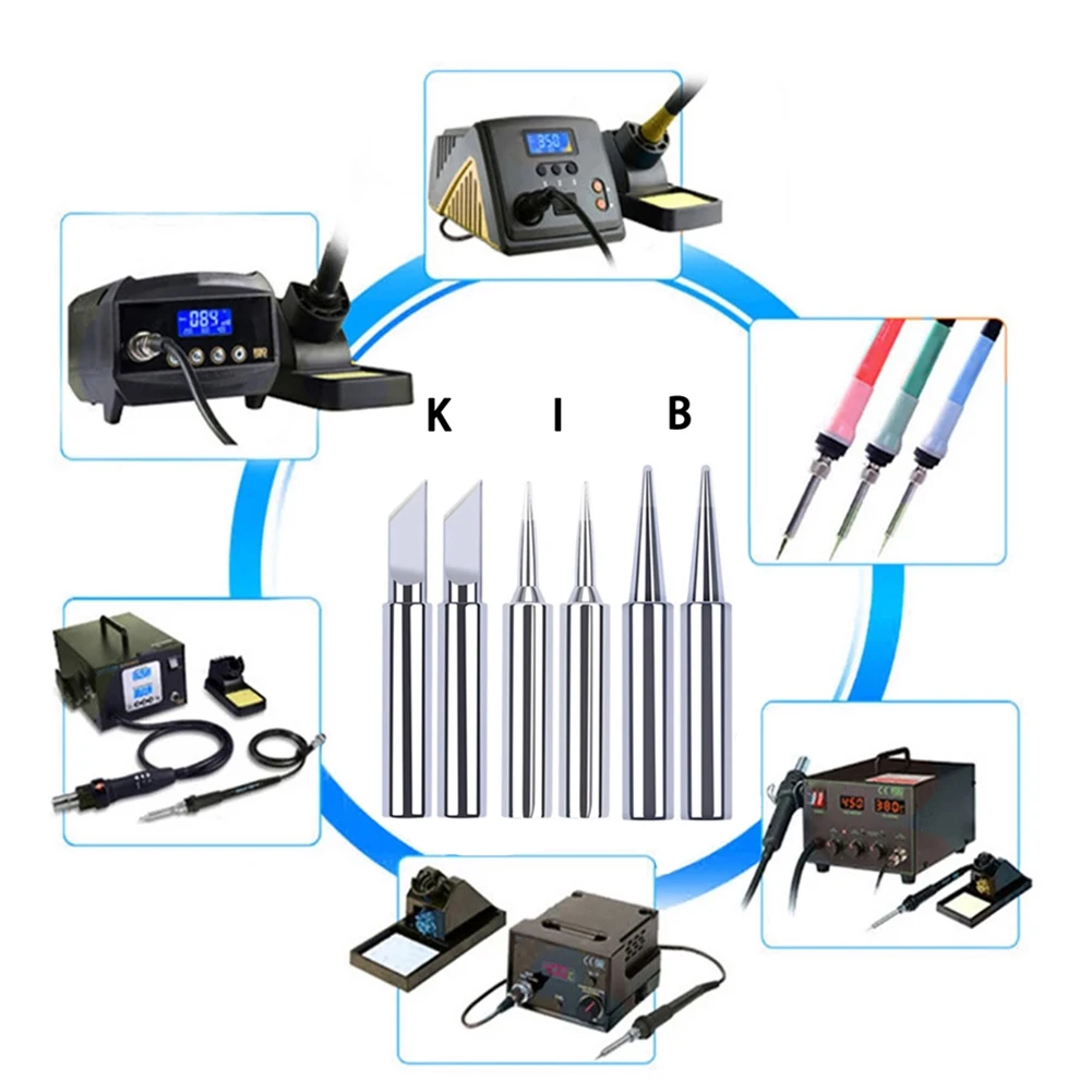 6Pcs Copper Soldering Iron Tips I B K Shape -free 936 43mm Solder Tips 200-480 Welding Equipment For Soldering Station